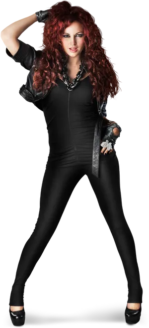 Redhead Model In Black Outfit PNG Image