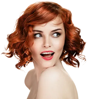 Redhead Woman Curly Hair Glance PNG Image