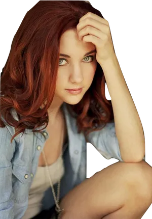 Redhead Woman Pensive Pose PNG Image