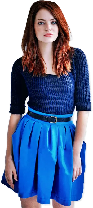 Redhead Womanin Blue Outfit PNG Image