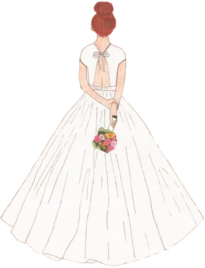 Redheadin White Dresswith Flowers PNG Image