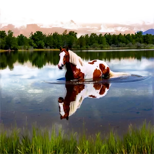 Reflective Mustang Horse Lake Png Kir PNG Image