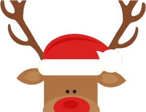 Reindeerwith Santa Hat PNG Image