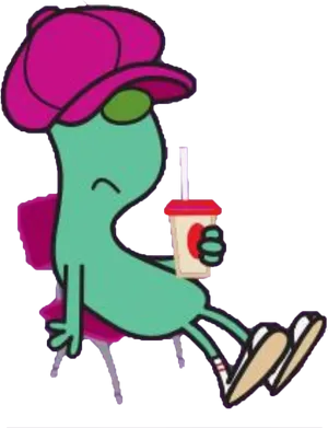 Relaxed Cartoon Character Sipping Drink PNG Image