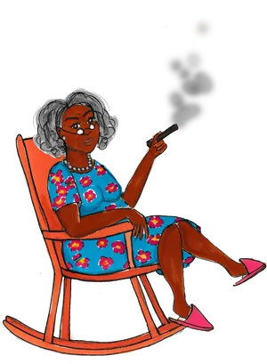 Relaxed Granny Smokingin Rocking Chair PNG Image