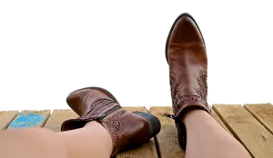 Relaxed Leather Boots Wooden Dock PNG Image