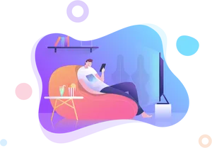 Relaxed Man Using Smartphone PNG Image