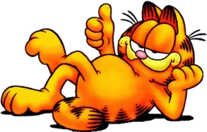 Relaxed Orange Cat Thumbs Up PNG Image