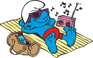 Relaxing Smurfwith Radioand Sunglasses.png PNG Image