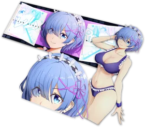 Rem Re Zero Anime Collage PNG Image