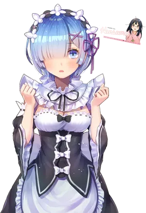 Rem Re Zero Maid With Flowers PNG Image