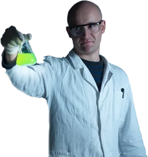 Researcher Analyzing Glowing Substance PNG Image