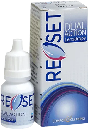 Reset Dual Action Lens Drops Packagingand Bottle PNG Image