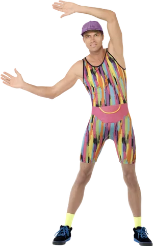 Retro Aerobics Instructor Pose PNG Image