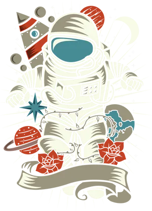 Retro Astronaut Space Adventure PNG Image