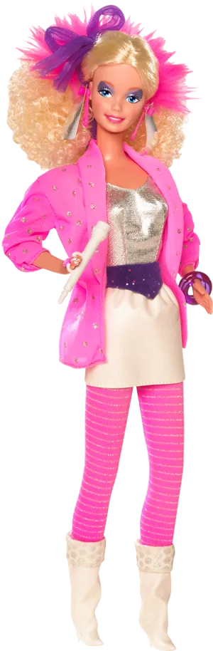 Retro Barbie Dollin Pink80s Outfit PNG Image