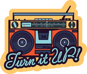 Retro Boombox Turn It Up Illustration PNG Image