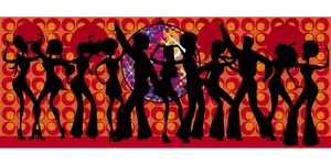 Retro Dance Party Silhouettes PNG Image