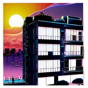 Retro Futuristic Sunset City Png 06252024 PNG Image