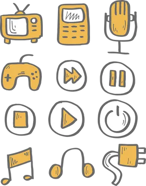 Retro Media Icons Set PNG Image