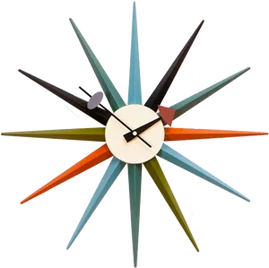 Retro Multicolor Starburst Clock PNG Image