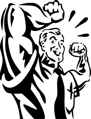 Retro Muscle Man Flexing PNG Image