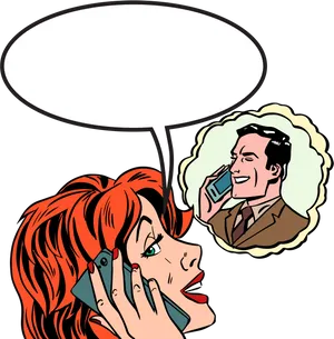 Retro Phone Call Comic Style PNG Image