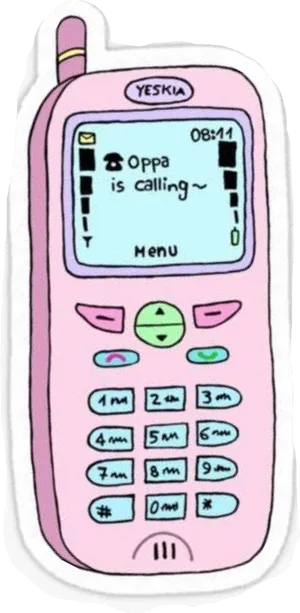 Retro Pink Flip Phone Clipart PNG Image