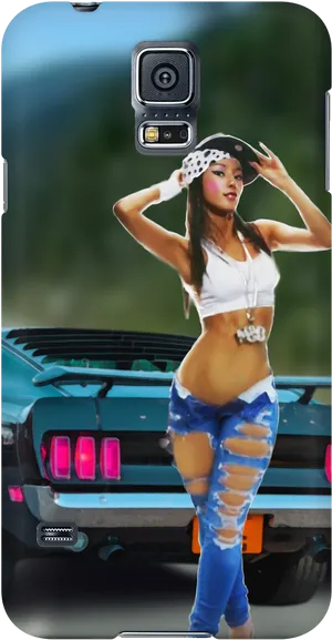 Retro Pinup Modelwith Classic Car PNG Image