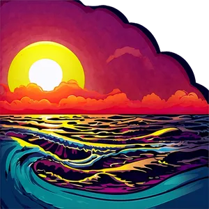 Retro Sunset Ocean Wave Png Evl5 PNG Image