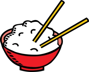 Rice Bowl With Chopsticks Vector PNG Image