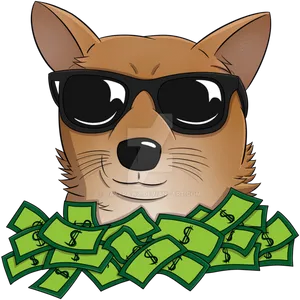 Rich Doge Memewith Sunglassesand Money PNG Image