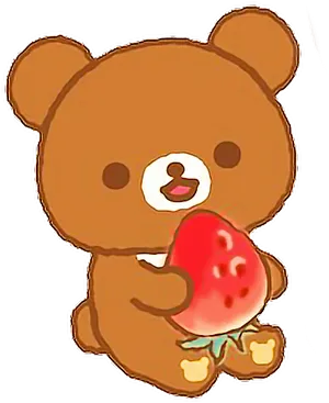 Rilakkuma Holding Strawberry Cartoon PNG Image