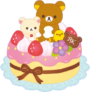 Rilakkumaand Friends Cake Celebration PNG Image