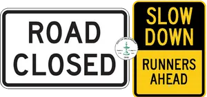 Road Closedand Runners Ahead Signs PNG Image