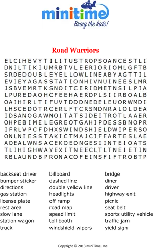 Road Trip Word Search Puzzle PNG Image