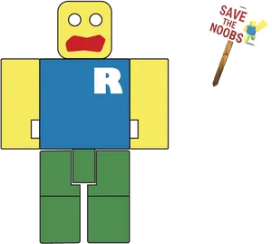 Roblox Character Save The Noobs Sign PNG Image