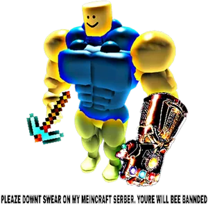 Roblox Character With Infinity Gauntletand Minecraft Sword PNG Image