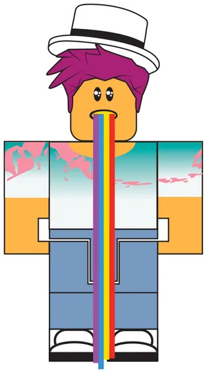 Roblox Characterwith Top Hatand Rainbow Tie PNG Image