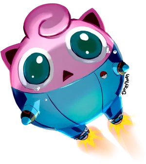 Robotic Jigglypuff Illustration PNG Image