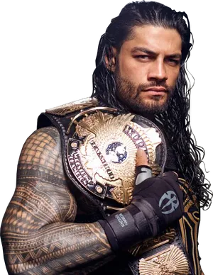 Roman Reigns Champion Pose PNG Image