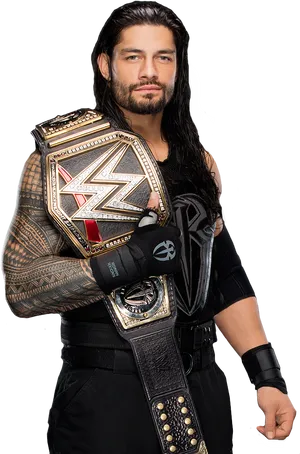 Roman Reigns W W E Champion Portrait PNG Image