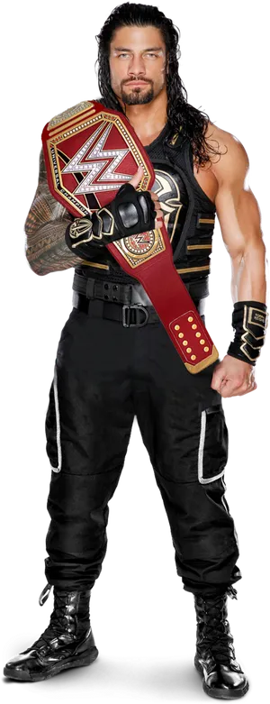 Roman Reigns W W E Champion Pose PNG Image