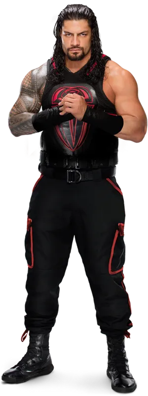 Roman Reigns Wrestling Pose PNG Image