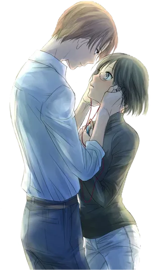 Romantic Anime Couple Tender Moment PNG Image