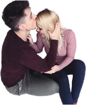 Romantic Couple Kissing Forehead PNG Image