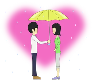 Romantic Couple Sharing Umbrella PNG Image