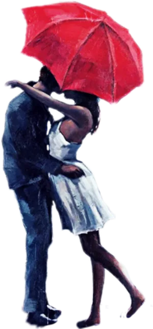 Romantic Couple Under Red Umbrella PNG Image