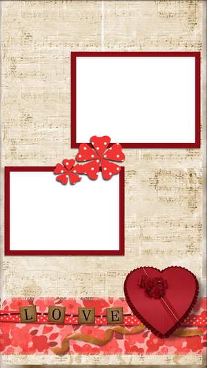 Romantic Heart Love Photo Frame PNG Image