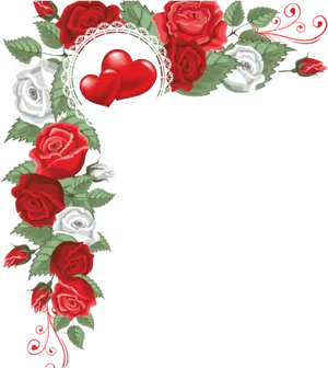 Romantic Heartand Roses Border PNG Image